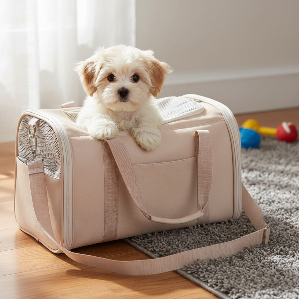 Pawra Luxe Leather Pet Carrier – Travel Tote for Small Dogs & Cats