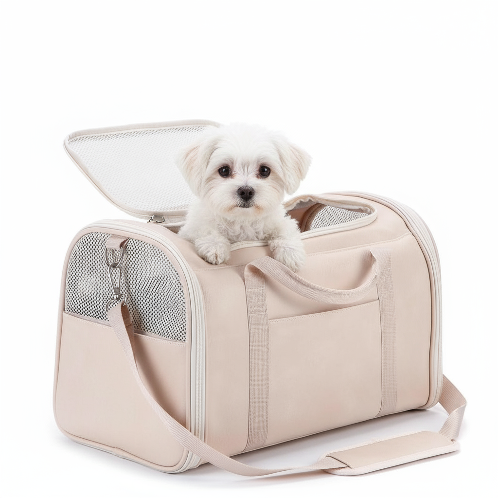 Pawra Luxe Leather Pet Carrier – Travel Tote for Small Dogs & Cats
