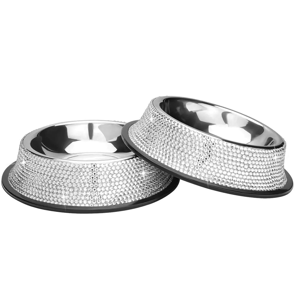 Pawra Luxe Diamond Pet Bowl – Handmade Rhinestone Feeding Set