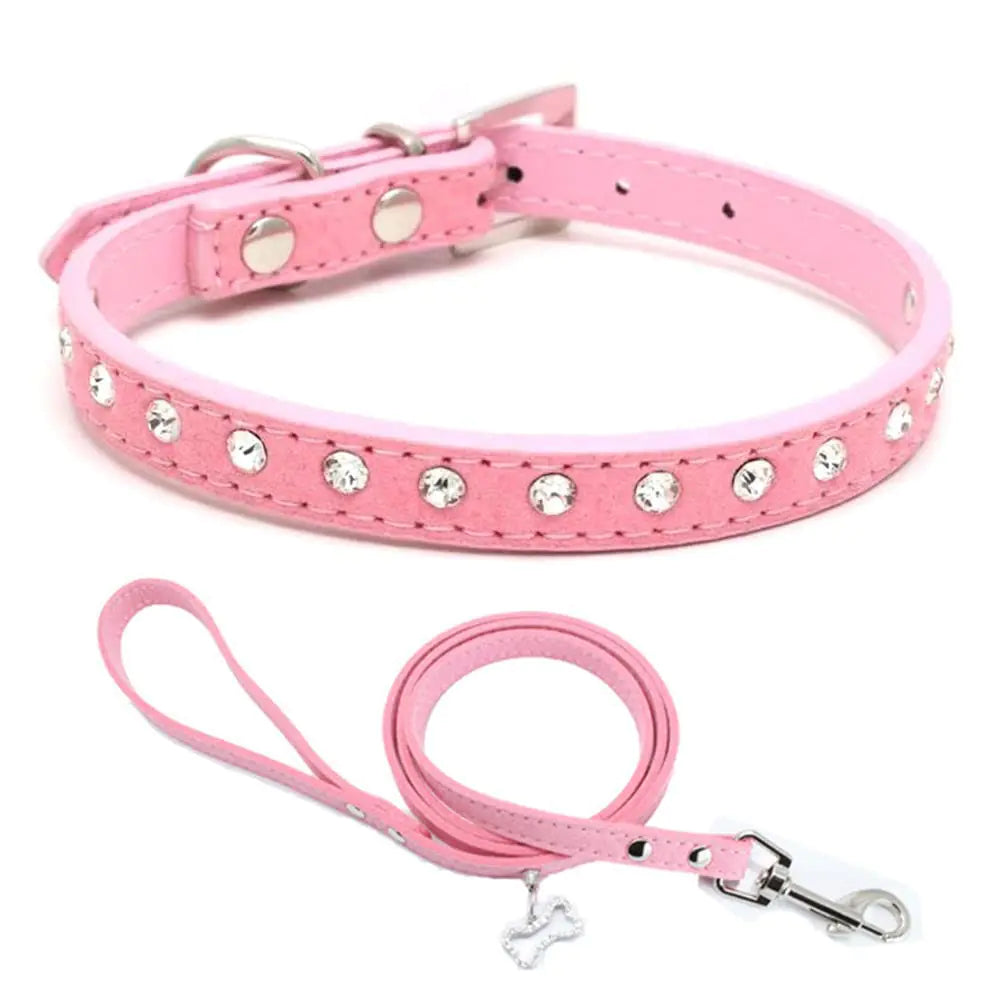 Pawra Pink Crystal Dog Collar & Leash Set — Sparkling Luxury for Small Dogs