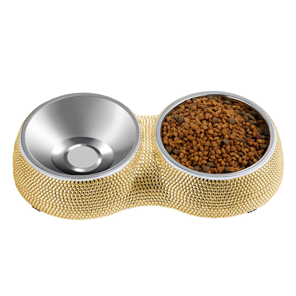PAWRA LuxeGold™ Rhinestone Double Bowl Set